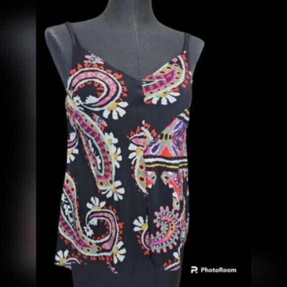 Silk HD IN PARIS Anthropologie "Moonset" Black Paisley Asymmetric Cami - Picture 4 of 9
